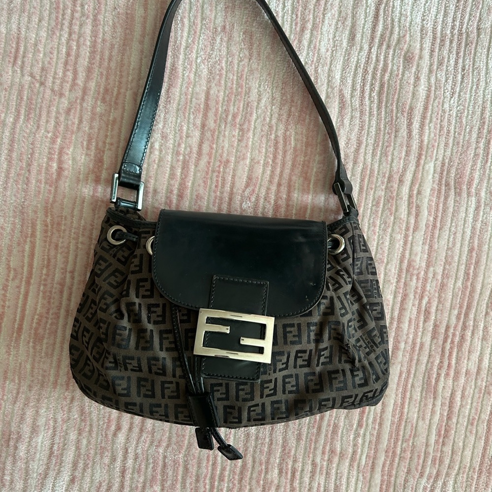 Fendi Vintage Drawstring Flap Baguette Shoulder Bag